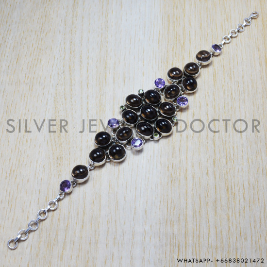 Smoky Quartz 925 Sterling Silver Bracelet (SJWBR-60) Smoky Quartz 925 Sterling Silver Bracelet (SJWBR-60)