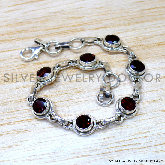 Garnet 925 Sterling Silver Bracelet (SJWBR-608) Garnet 925 Sterling Silver Bracelet (SJWBR-608)