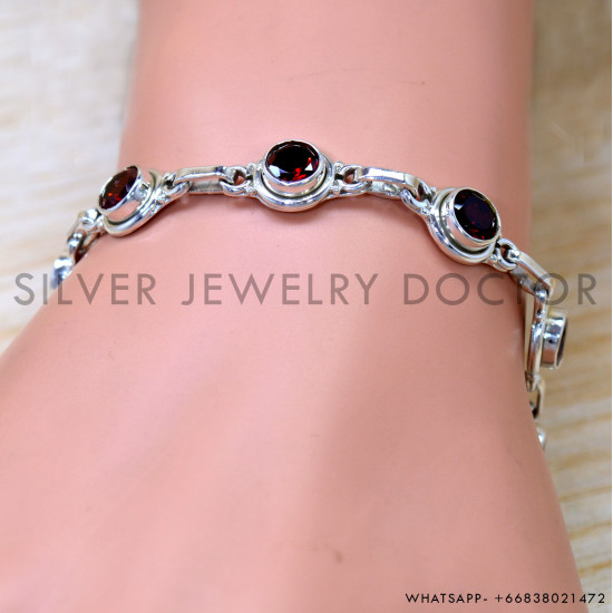 Garnet 925 Sterling Silver Bracelet (SJWBR-608) Garnet 925 Sterling Silver Bracelet (SJWBR-608)
