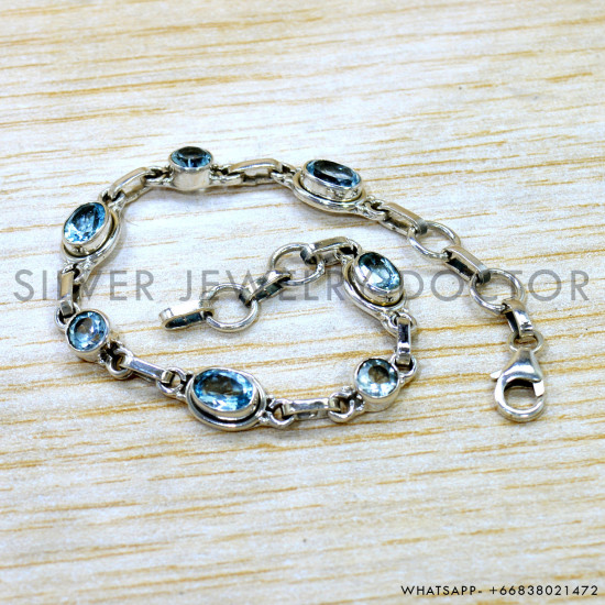 Blue Topaz 925 Sterling Silver Bracelet (SJWBR-611) Blue Topaz 925 Sterling Silver Bracelet (SJWBR-611)