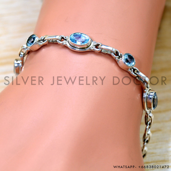 Blue Topaz 925 Sterling Silver Bracelet (SJWBR-611) Blue Topaz 925 Sterling Silver Bracelet (SJWBR-611)