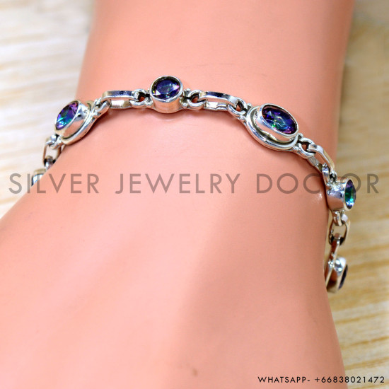 Mystic Topaz 925 Sterling Silver Bracelet (SJWBR-612) Mystic Topaz 925 Sterling Silver Bracelet (SJWBR-612)