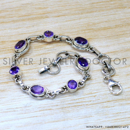 Amethyst 925 Sterling Silver Bracelet (SJWBR-613) Amethyst 925 Sterling Silver Bracelet (SJWBR-613)