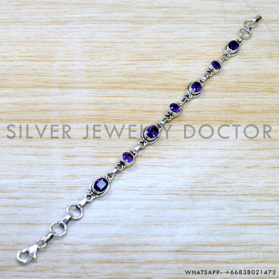 Amethyst 925 Sterling Silver Bracelet (SJWBR-613) Amethyst 925 Sterling Silver Bracelet (SJWBR-613)