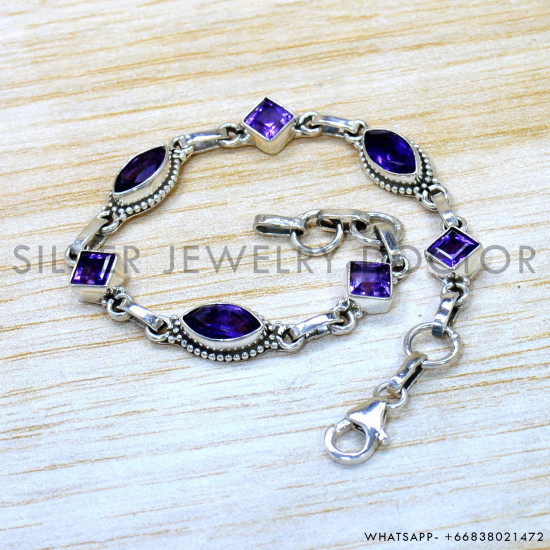 Amethyst 925 Sterling Silver Bracelet (SJWBR-618) Amethyst 925 Sterling Silver Bracelet (SJWBR-618)