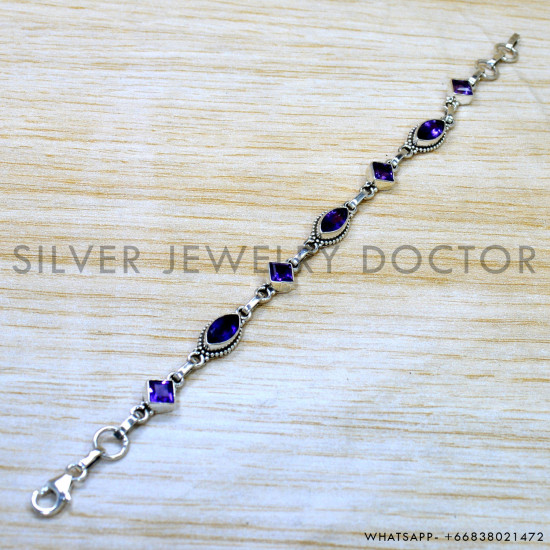 Amethyst 925 Sterling Silver Bracelet (SJWBR-618) Amethyst 925 Sterling Silver Bracelet (SJWBR-618)