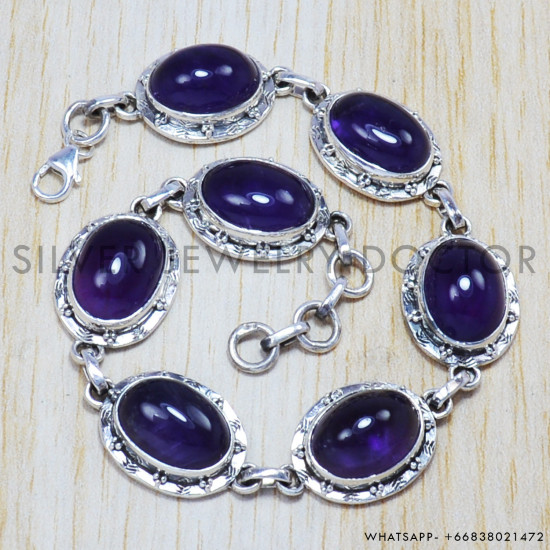 Amethyst 925 Sterling Silver Bracelet (SJWBR-62) Amethyst 925 Sterling Silver Bracelet (SJWBR-62)