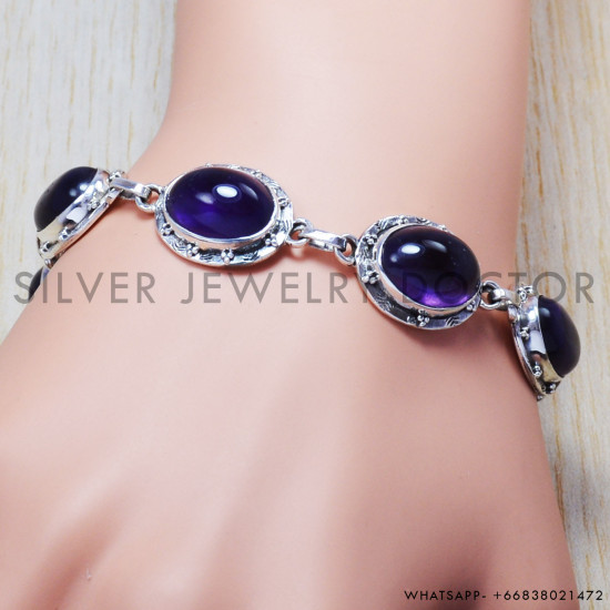 Amethyst 925 Sterling Silver Bracelet (SJWBR-62) Amethyst 925 Sterling Silver Bracelet (SJWBR-62)