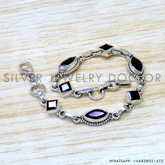 Garnet 925 Sterling Silver Bracelet (SJWBR-620) Garnet 925 Sterling Silver Bracelet (SJWBR-620)