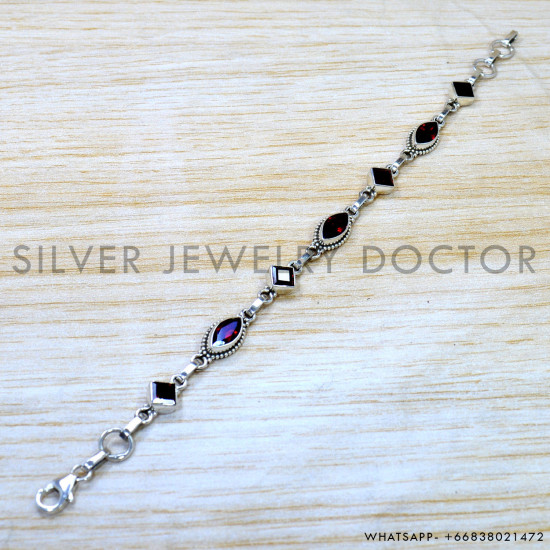Garnet 925 Sterling Silver Bracelet (SJWBR-620) Garnet 925 Sterling Silver Bracelet (SJWBR-620)