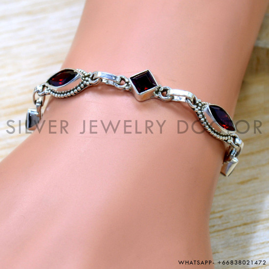 Garnet 925 Sterling Silver Bracelet (SJWBR-620) Garnet 925 Sterling Silver Bracelet (SJWBR-620)