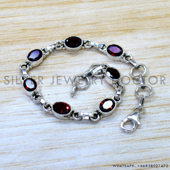 Garnet 925 Sterling Silver Bracelet (SJWBR-622) Garnet 925 Sterling Silver Bracelet (SJWBR-622)