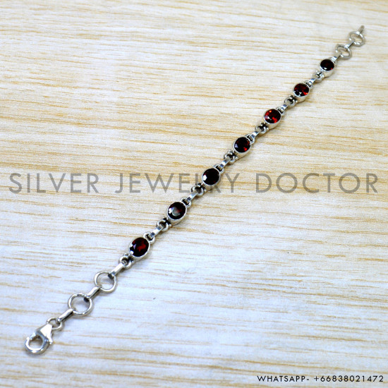 Garnet 925 Sterling Silver Bracelet (SJWBR-622) Garnet 925 Sterling Silver Bracelet (SJWBR-622)