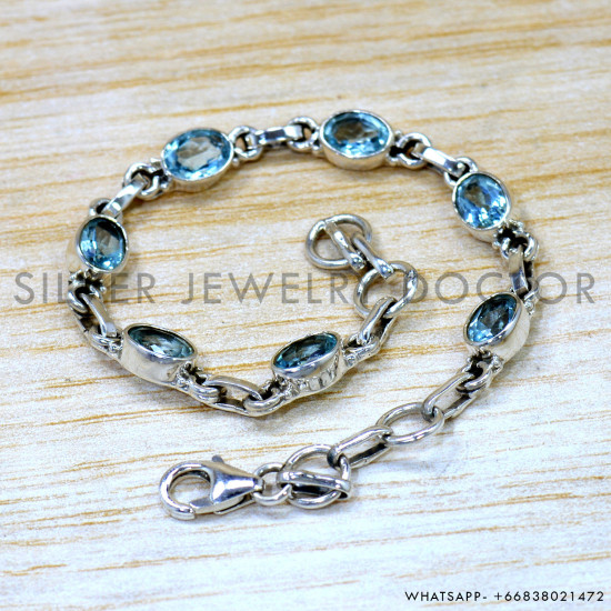 Blue Topaz 925 Sterling Silver Bracelet (SJWBR-624) Blue Topaz 925 Sterling Silver Bracelet (SJWBR-624)