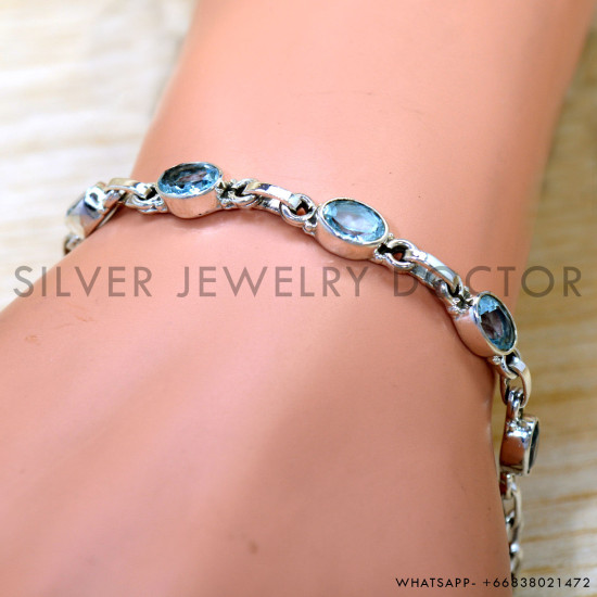 Blue Topaz 925 Sterling Silver Bracelet (SJWBR-624) Blue Topaz 925 Sterling Silver Bracelet (SJWBR-624)