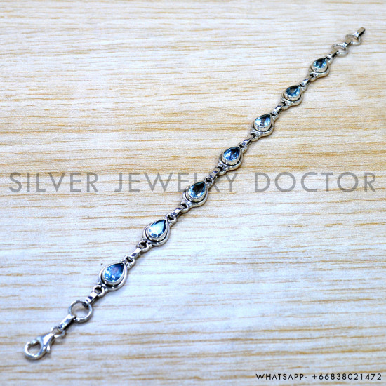 Blue Topaz 925 Sterling Silver Bracelet (SJWBR-627)