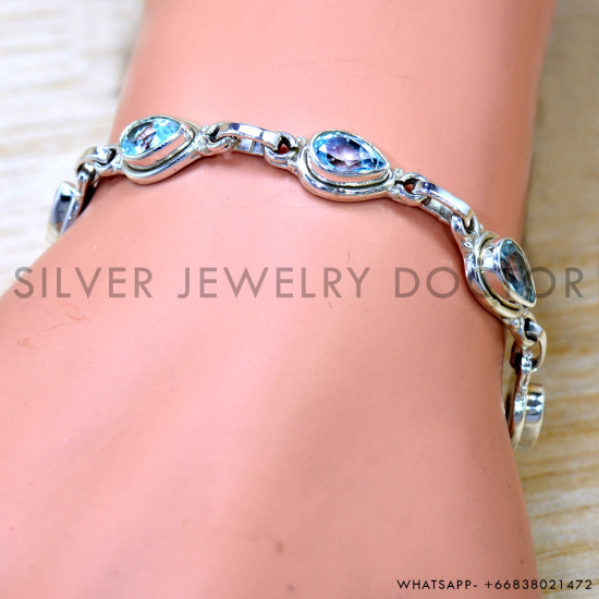 Blue Topaz 925 Sterling Silver Bracelet (SJWBR-627)