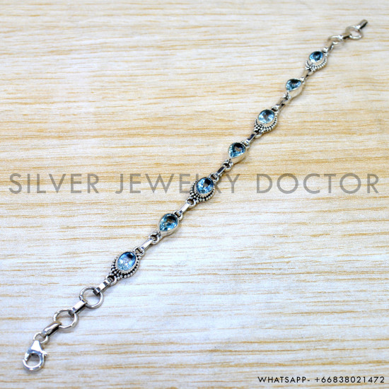 Blue Topaz 925 Sterling Silver Bracelet (SJWBR-633) Blue Topaz 925 Sterling Silver Bracelet (SJWBR-633)
