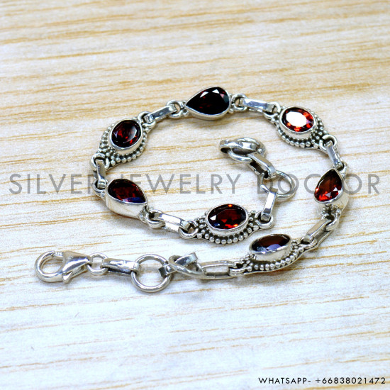 Garnet 925 Sterling Silver Bracelet (SJWBR-634) Garnet 925 Sterling Silver Bracelet (SJWBR-634)