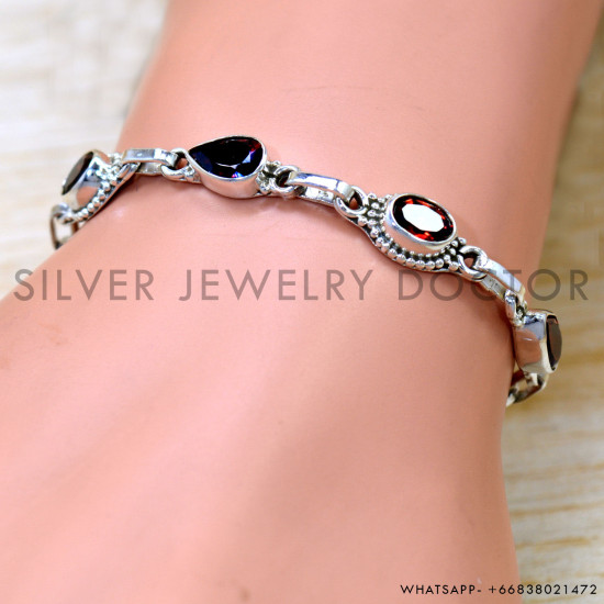 Garnet 925 Sterling Silver Bracelet (SJWBR-634) Garnet 925 Sterling Silver Bracelet (SJWBR-634)