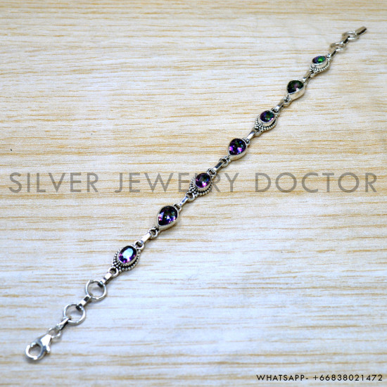 Mystic Topaz 925 Sterling Silver Bracelet (SJWBR-635) Mystic Topaz 925 Sterling Silver Bracelet (SJWBR-635)