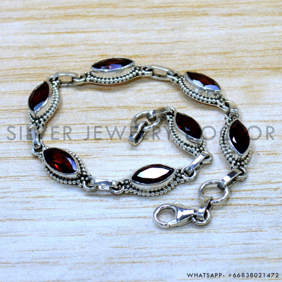 Garnet 925 Sterling Silver Bracelet (SJWBR-638) Garnet 925 Sterling Silver Bracelet (SJWBR-638)