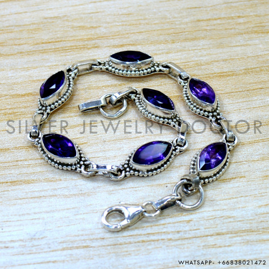 Amethyst 925 Sterling Silver Bracelet (SJWBR-640) Amethyst 925 Sterling Silver Bracelet (SJWBR-640)