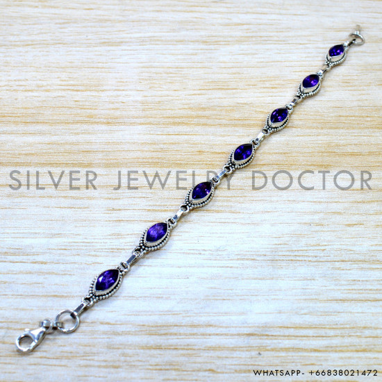 Amethyst 925 Sterling Silver Bracelet (SJWBR-640) Amethyst 925 Sterling Silver Bracelet (SJWBR-640)