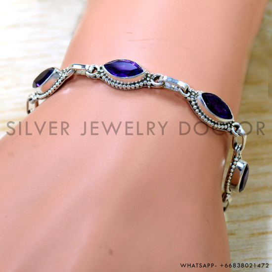 Amethyst 925 Sterling Silver Bracelet (SJWBR-640) Amethyst 925 Sterling Silver Bracelet (SJWBR-640)