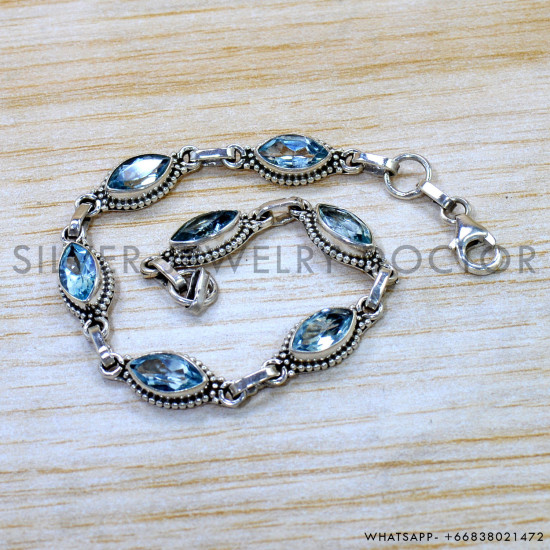 Blue Topaz 925 Sterling Silver Bracelet (SJWBR-642) Blue Topaz 925 Sterling Silver Bracelet (SJWBR-642)