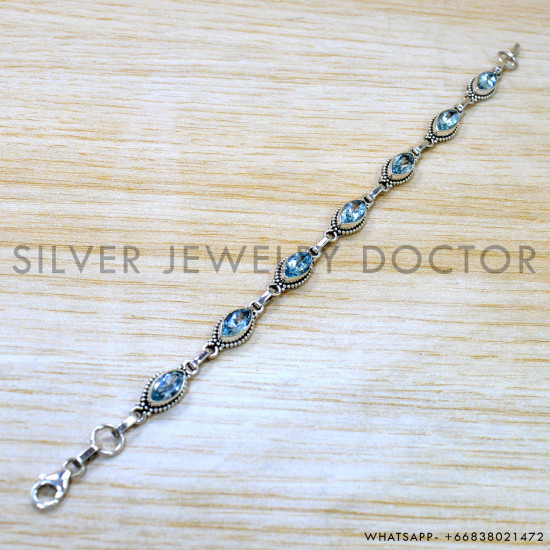 Blue Topaz 925 Sterling Silver Bracelet (SJWBR-642) Blue Topaz 925 Sterling Silver Bracelet (SJWBR-642)