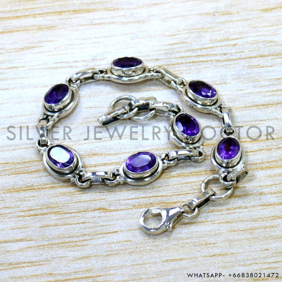 Amethyst 925 Sterling Silver Bracelet (SJWBR-644) Amethyst 925 Sterling Silver Bracelet (SJWBR-644)