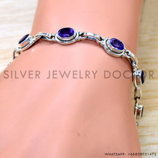 Amethyst 925 Sterling Silver Bracelet (SJWBR-644) Amethyst 925 Sterling Silver Bracelet (SJWBR-644)