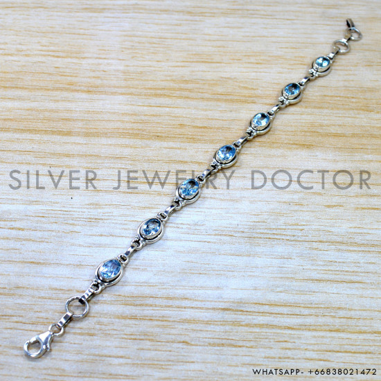 Blue Topaz 925 Sterling Silver Bracelet (SJWBR-646) Blue Topaz 925 Sterling Silver Bracelet (SJWBR-646)