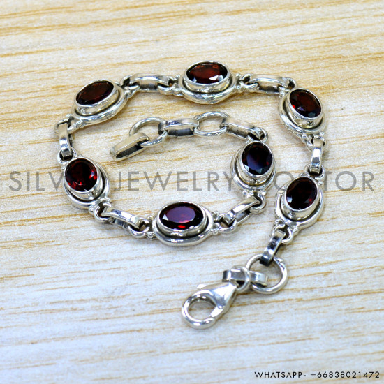 Garnet 925 Sterling Silver Bracelet (SJWBR-648) Garnet 925 Sterling Silver Bracelet (SJWBR-648)