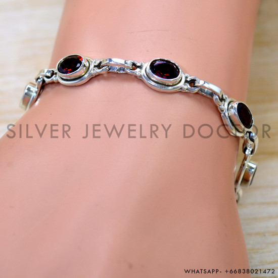Garnet 925 Sterling Silver Bracelet (SJWBR-648) Garnet 925 Sterling Silver Bracelet (SJWBR-648)