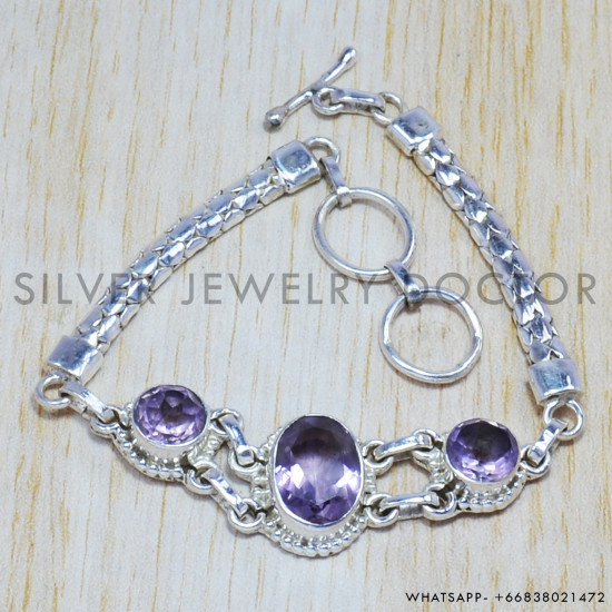 Amethyst 925 Sterling Silver Bracelet (SJWBR-66) Amethyst 925 Sterling Silver Bracelet (SJWBR-66)