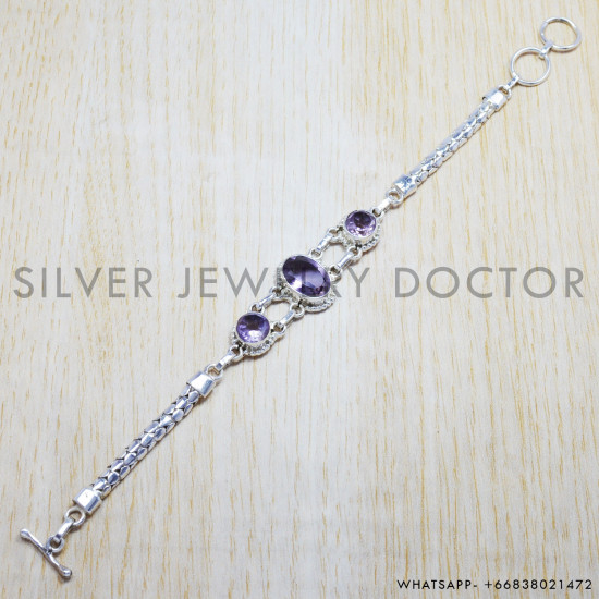 Amethyst 925 Sterling Silver Bracelet (SJWBR-66) Amethyst 925 Sterling Silver Bracelet (SJWBR-66)