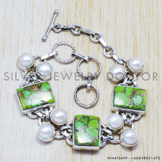 Copper Turquoise 925 Sterling Silver Bracelet (SJWBR-67) Copper Turquoise 925 Sterling Silver Bracelet (SJWBR-67)