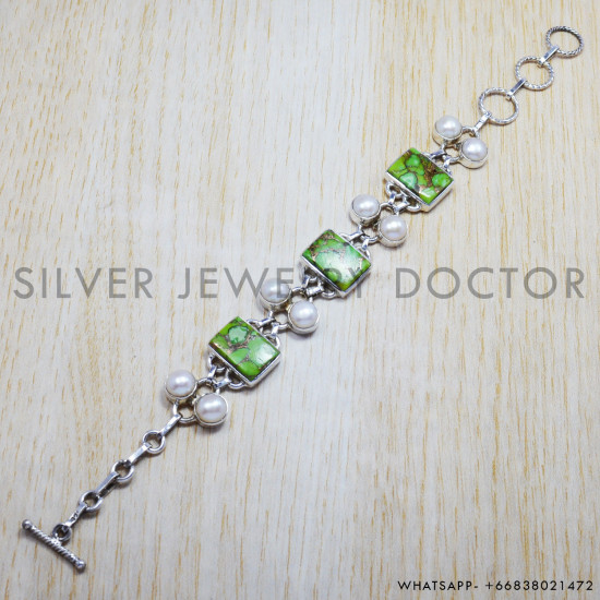 Copper Turquoise 925 Sterling Silver Bracelet (SJWBR-67) Copper Turquoise 925 Sterling Silver Bracelet (SJWBR-67)