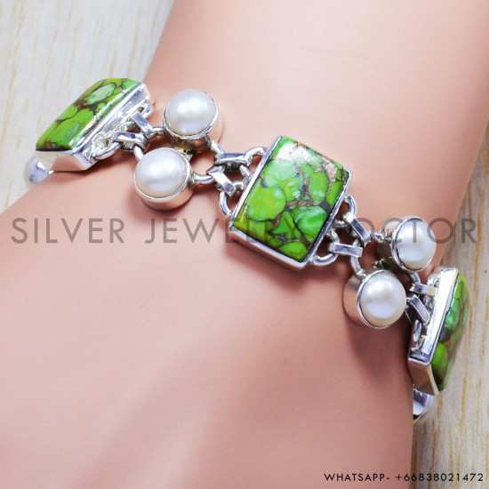 Copper Turquoise 925 Sterling Silver Bracelet (SJWBR-67) Copper Turquoise 925 Sterling Silver Bracelet (SJWBR-67)