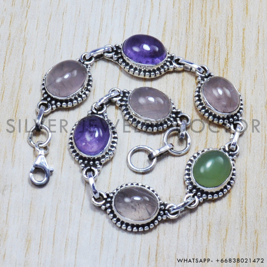 Prehnite 925 Sterling Silver Bracelet (SJWBR-74) Prehnite 925 Sterling Silver Bracelet (SJWBR-74)