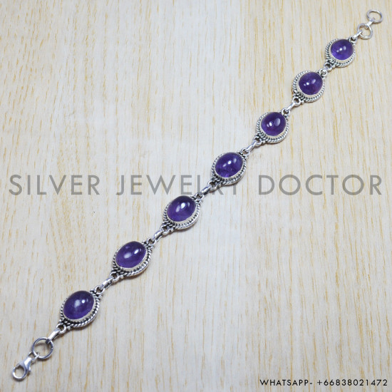 Amethyst 925 Sterling Silver Bracelet (SJWBR-77) Amethyst 925 Sterling Silver Bracelet (SJWBR-77)