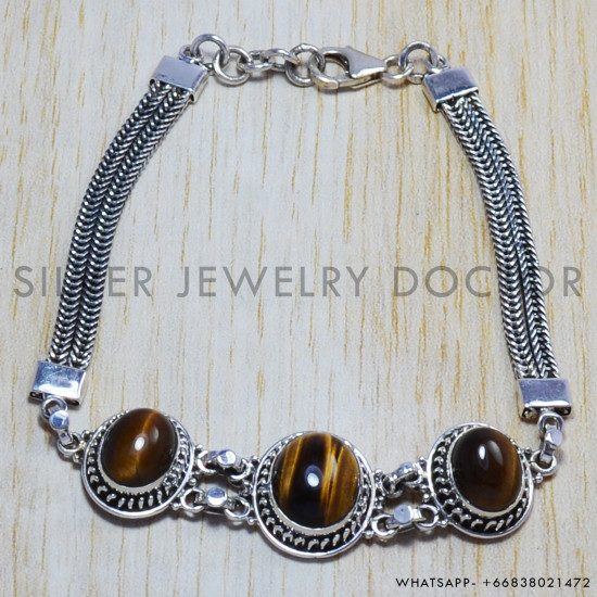 Tiger Eye 925 Sterling Silver Bracelet (SJWBR-81)