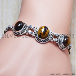 Tiger Eye 925 Sterling Silver Bracelet (SJWBR-81)