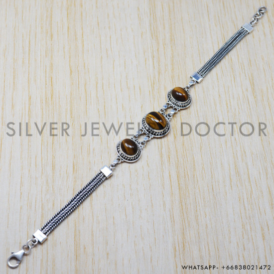 Tiger Eye 925 Sterling Silver Bracelet (SJWBR-81)