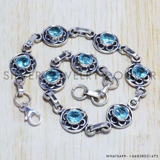 Blue Topaz 925 Sterling Silver Bracelet (SJWBR-83) Blue Topaz 925 Sterling Silver Bracelet (SJWBR-83)
