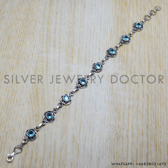 Blue Topaz 925 Sterling Silver Bracelet (SJWBR-83) Blue Topaz 925 Sterling Silver Bracelet (SJWBR-83)