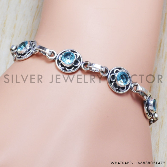 Blue Topaz 925 Sterling Silver Bracelet (SJWBR-83) Blue Topaz 925 Sterling Silver Bracelet (SJWBR-83)