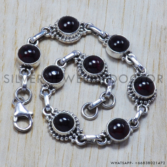 Garnet 925 Sterling Silver Bracelet (SJWBR-85) Garnet 925 Sterling Silver Bracelet (SJWBR-85)